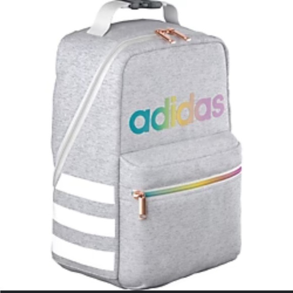Adidas Santiago 2 Lunch Bag Grey white stripe zip insulated bag NEW OS - Picture 1 of 9